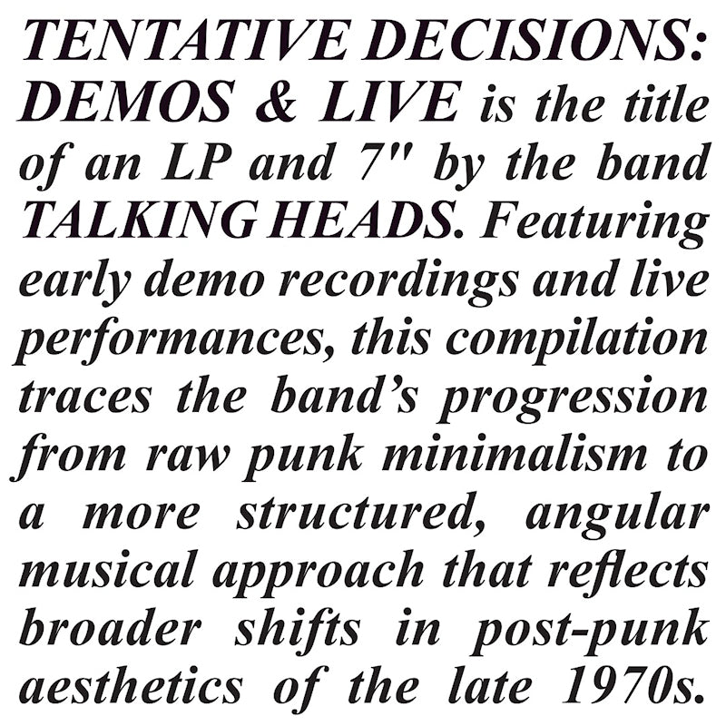 Talking Heads - Tentative decisions: 1974-1976 - RSD Black Friday (LP)