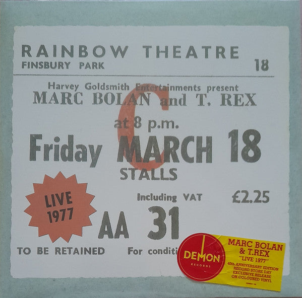 Marc Bolan & T. Rex ‎– Live 1977 - 40th Anniversary Edition 2LP RSD coloured vinyl