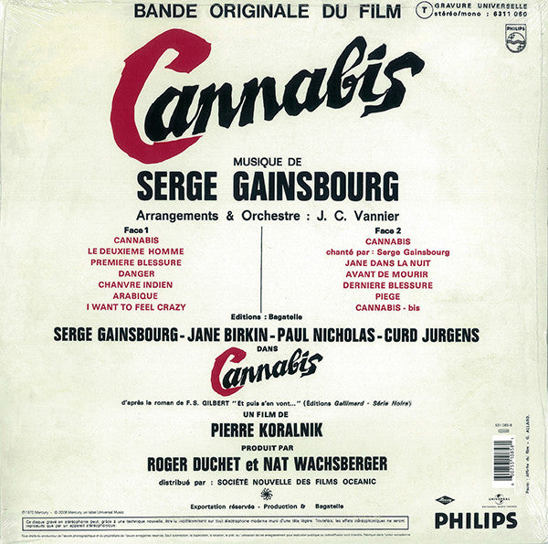 SERGE GAINSBOURG - Bande Originale Du Film Cannabis  OST Vinyl