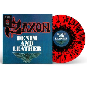 SAXON - DENIM AND LEATHER   Red & Black Splatter Vinyl